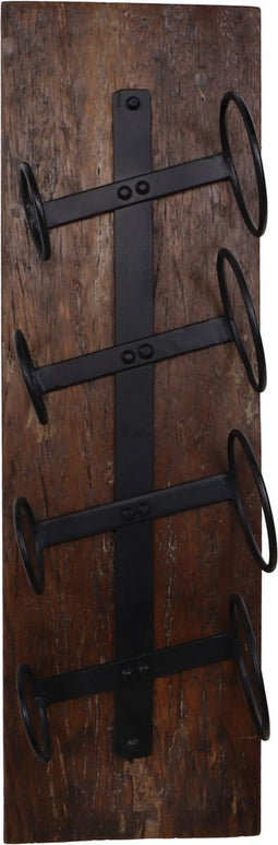 Wijnrek 4 flessen - 20x14x65 - Bruin/zwart - Oud hout/metaal