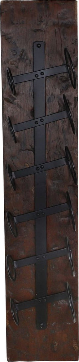 Wijnrek 6 flessen - 20x13x100 - Bruin/zwart - Oud hout/metaal
