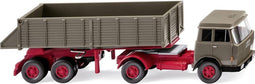 Wiking 0677 10 H0 Vrachtwagen Hanomag, Henschel Achterkippersatteltrein beige grijs