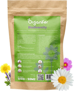 Wildbloemenmengsel - 62 Soorten (100g, 50m2) - Wilde Bloemenzaad Mengsel Meerjaars - Wilde Bloemen - Wilde Bloemen Zaad - Inheemse Bloemenzaden - Veldbloemen Zaad - Bevordert Biodiversiteit - Trekt Vlinders & Bijen - Organifer