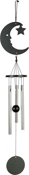 Windgong - Outdoor - Windmobiel - Windorgel - Maan - 35cm - Staal - Zwart - Zilver