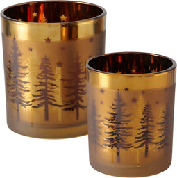 Windlicht - goud - mat - kerstboommotief
