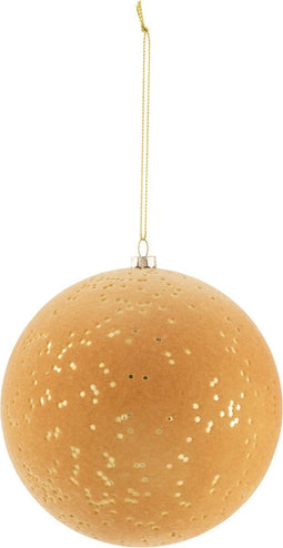 J-Line kerstbal Stippen - kunststof/fluweel - oker/goud - large - 4 stuks