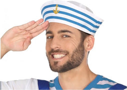 Wit/blauw matrozen verkleed hoedje voor volwassenen - polyester - marine/sailor - carnaval