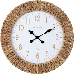 J-Line wandklok Bloem - waterhyacint/metaal - naturel/wit - large - Ø 61 cm - woonaccessoires