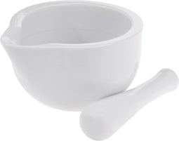 Witte vijzel met stamper van porselein 11 x 10 cm - Kruiden specerijen vermalen - Pasta's en pesto maken - Vijzels