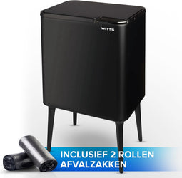 WITTS Prullenbak Afvalscheiding - Soft Touch Prullenbak - Prullenbak Zwart - Prullenbak 50 Liter