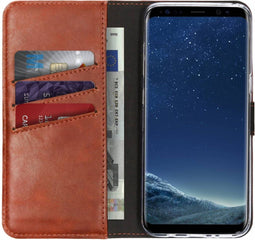 Selencia Samsung Galaxy S8 - Echt Lederen Bookcase - 3 Pashouders - Lichtbruin