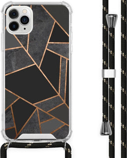 iMoshion iPhone 11 Pro Max - Hoesje met Koord - Verstelbaar Koord - Zwart / Meerkleurig / Goud / Black Graphic