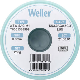 Weller Wsw Sac M1 Soldeertin Loodvrij Spoel Sn3.0Ag0.5Cu 250 G 0.8 Mm