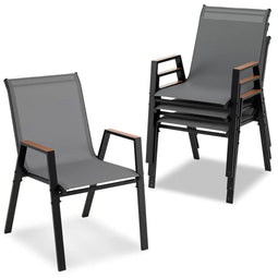Coast Stapelbare Tuinstoelen Set van 4 - Balkonstoelen met Armleuningen 56 x 66 x 88 cm - Grijs (set van 4)