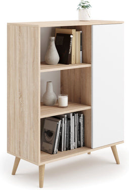 Boekenkast - 90x40x116 cm - houten poten - bruin wit