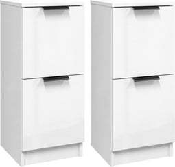 vidaXL - Dressoirs - 2 - st - 30x30x70 - cm - bewerkt - hout - hoogglans - wit