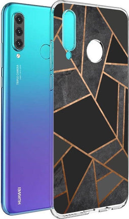 iMoshion Hoesje Geschikt voor Huawei P30 Lite Hoesje Siliconen - iMoshion Design hoesje - Zwart / Meerkleurig / Goud / Black Graphic