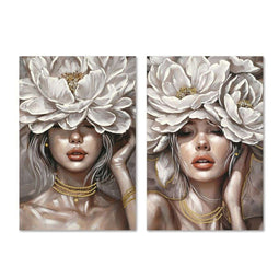 Schilderij Home ESPRIT Wit Beige Blommor Romantiek 60 x 3 x 90 cm (2 Stuks)