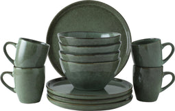 Dutch Rose Serenity Set 12 Delig Servies - Stoneware Handgemaakt - Groen