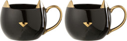 J-Line mok Kat - porselein - zwart/goud - giftbox van 2 stuks