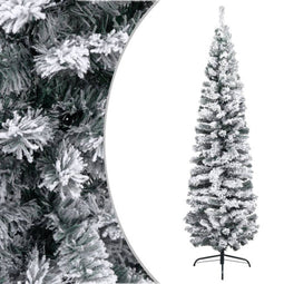 vidaXL - Kunstkerstboom - met - sneeuw - smal - 240 - cm - PVC - groen