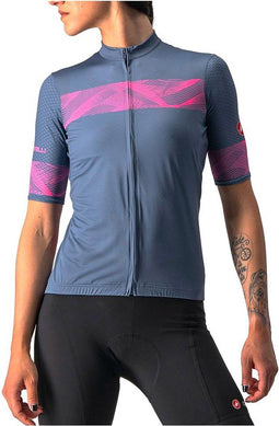 Castelli Fietsshirt Korte Mouwen Dames Blauw Roze - FENICE JERSEY LIGHT STEEL BLUE PINK FLUO-M
