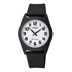 Q&Q V13A-001VY - Horloge - Analoog - Unisex- Plastic band - Rond - Kunststof - Cijfers - Wit - Zwart