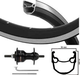Kgs Voorwiel 28 inch (622) velg zwart spaken zilver rollerbrake vaste as