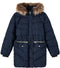 NAME IT NKFMAXIM - Puffer Jas - Afneembare Capuchon met Nepbont - Donkerblauw - Maat 146
