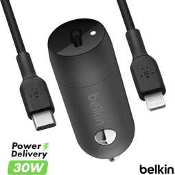 Belkin BoostCharge - 30 W USB-C Autolader met USB-C/Lightning Kabel - Snelladen - Zwart