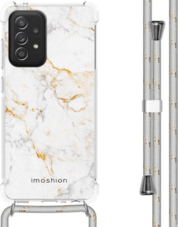 iMoshion Hoesje Geschikt voor Samsung Galaxy A52 (4G) / A52s / A52 (5G) Hoesje Met Koord - iMoshion Design Hoesje met Koord - Wit / White Marble