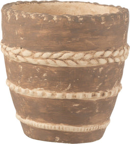 J-Line bloempot Gevlochten Terracotta - cement - bruin - small - Ø 13 cm