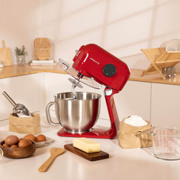 CREATE DOWNMIX RETRO - Keukenmachines -Planetaire Rotatiemixer - Foodprocessor - 6 Snelheid - Roestvrij Staal - 5L - Accessoires - Rood