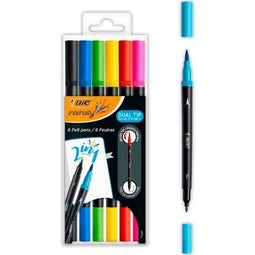BIC Intensity Dual Tip Kleurstift met Verstelbare Borstelpunt en Dunne Viltstift - Diverse Kleuren - 6 Stuks