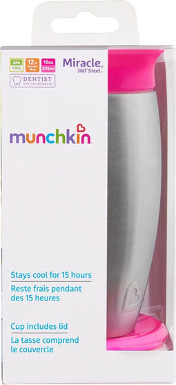 Munchkin Stainless Steel Miracle 360° Sippy Cup - Antilekbeker - 100% waterdicht - Fel Roze