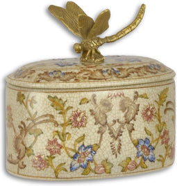 OP BRONS GEMONTEERDE OVALE PORSELEINEN DOOS MET DEKSEL