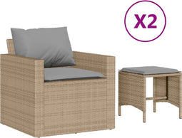 vidaXL - Loungeset - 4-delig - PE-rattan met kussens - beige (2 stuks)