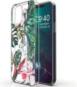 iMoshion Hoesje Geschikt voor iPhone 12 Pro / 12 Hoesje Siliconen - iMoshion Design hoesje - Groen / Roze / Tropical Jungle