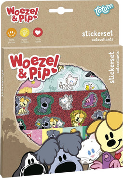 Woezel & Pip stickers, 3 stickervellen met speelachtergrond, creatief speelgoed - Bambolino Toys