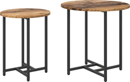 vidaXL - Bijzettafel - 2 - stuks - Oud - Hout, - Engineered - Hout - en - Metaal