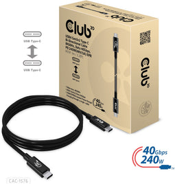 Club 3D USB4 Gen3x2 Type-C Kabel - Bi-Directioneel - 40000 Mbit/s 240W - Zwart