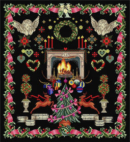 Thea Gouverneur - Borduurpakket met telpatroon - 2077.05 - Voorgesorteerde DMC Garens - Kerst Design - Zwart Aida - 50 cm x 54 cm - DIY Kit