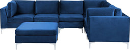 Beliani EVJA - Hoekbank met ottomaan - Blauw - Fluweel