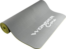 Wonder Core Yogamat Fitness Sport Gymnastiek Pilates Mat TPE milieuvriendelijk antislip 6 mm dik - Groen/ Grijs - 173 x 61 cm