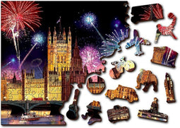 Wooden City London bij Nacht XL - Houten Vormpuzzel - 52x38 cm - 600 stukjes