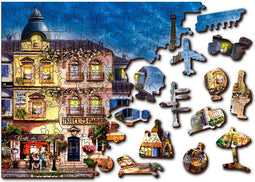 Wooden City Ontbijt in Parijs XL - Houten Vormpuzzel - 52x38 cm - 600 stukjes