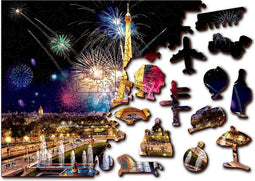 Wooden City Parijs bij Nacht XL - Houten Vormpuzzel - 52x38 cm - 600 stukjes