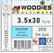 Woodies 61535312 Ultimate Spaanplaatschroef - Verzinkt - Verzonken kop - Deeldraad - T15 - 3.5 x 30mm (200st)