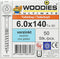Woodies 61760701 Ultimate Tellerkopschroef - Gehard staal - Verzinkt - Deeldraad - TX30 - 6.0 x 140mm (50st)