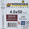 Woodies 61842401 Ultimate Spaanplaatschroef - RVS - Verzonken kop - Deeldraad - TX20 - 4.0 x 50mm (200st)