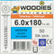 Woodies tellerkopschroeven 6.0 x 180 mm - staal - verzinkt - TX30 (Per 50 stuks)