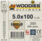 Woodies® Ultimate 5.0x100 deeldraad platverzonken kop T-25 shield
