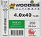 WOODIES® Ultimate Platverzonkenkopschroef Torx RVS 4x40 Deeldraad VE=200 - 61840372